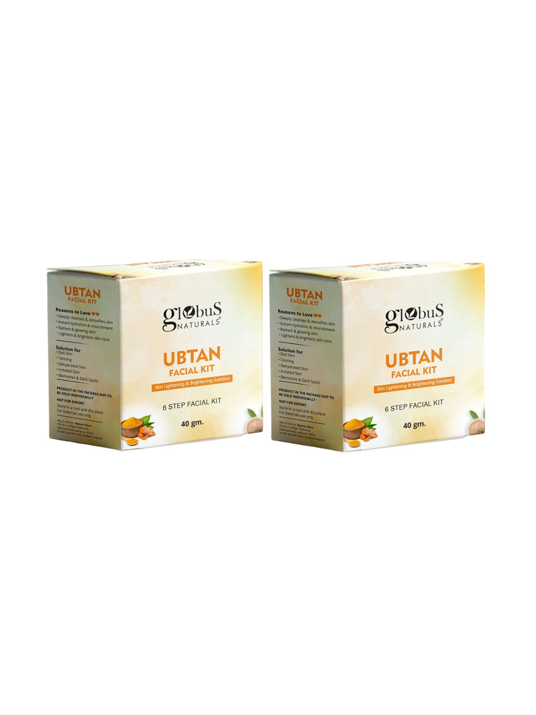 Globus naturals Set of 2 Ubtan 6 Step Skin Lightening & Brightening Facial Kits - 40g Each