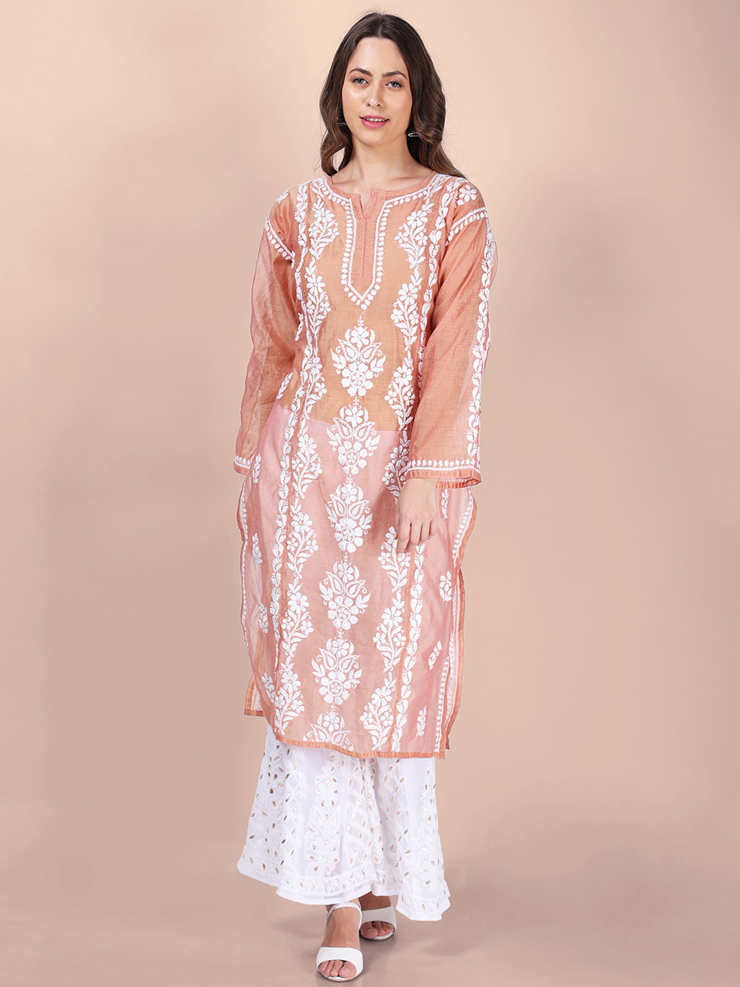 Syrish Ethnic Motifs Chikankari Chanderi Silk Kurta