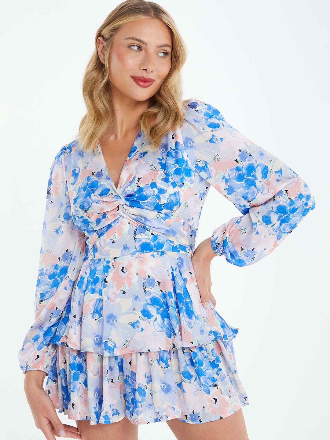 QUIZ Floral Printed V-Neck Layered Jumpsuit