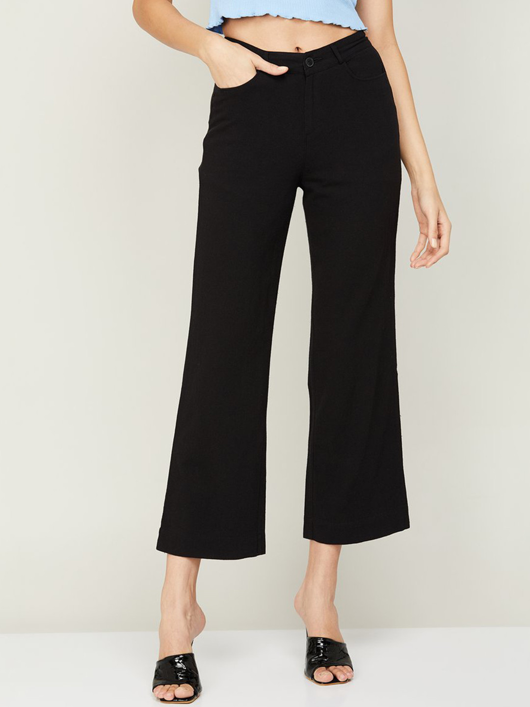 Xpose Women Comfort Cotton Flared High-Rise Parallel Trousers