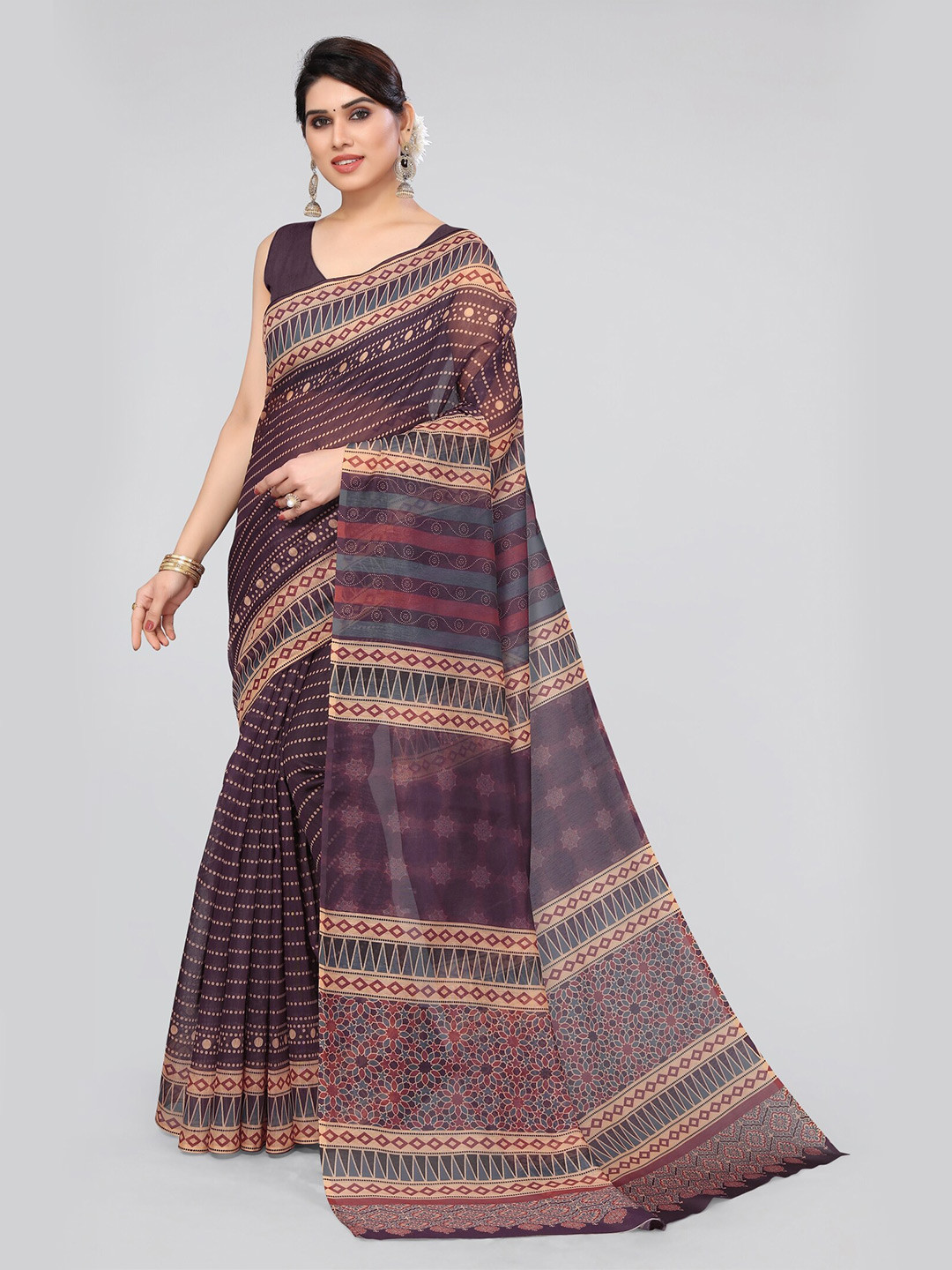 MIRCHI FASHION Ajrak Block Printed Saree