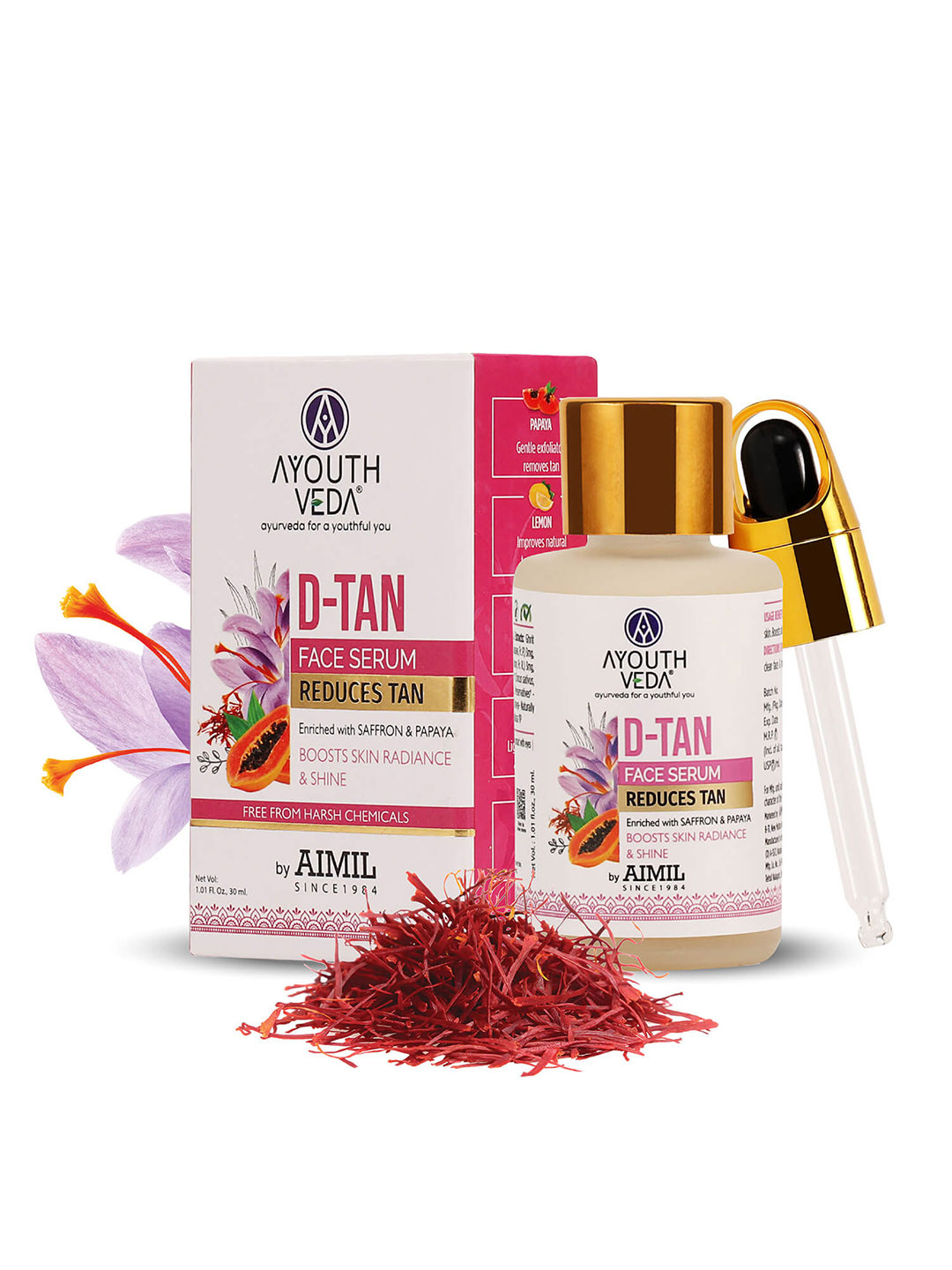 AYOUTHVEDA D-Tan Face Serum Enriched With Saffron & Papaya Reduces Tan-30ml