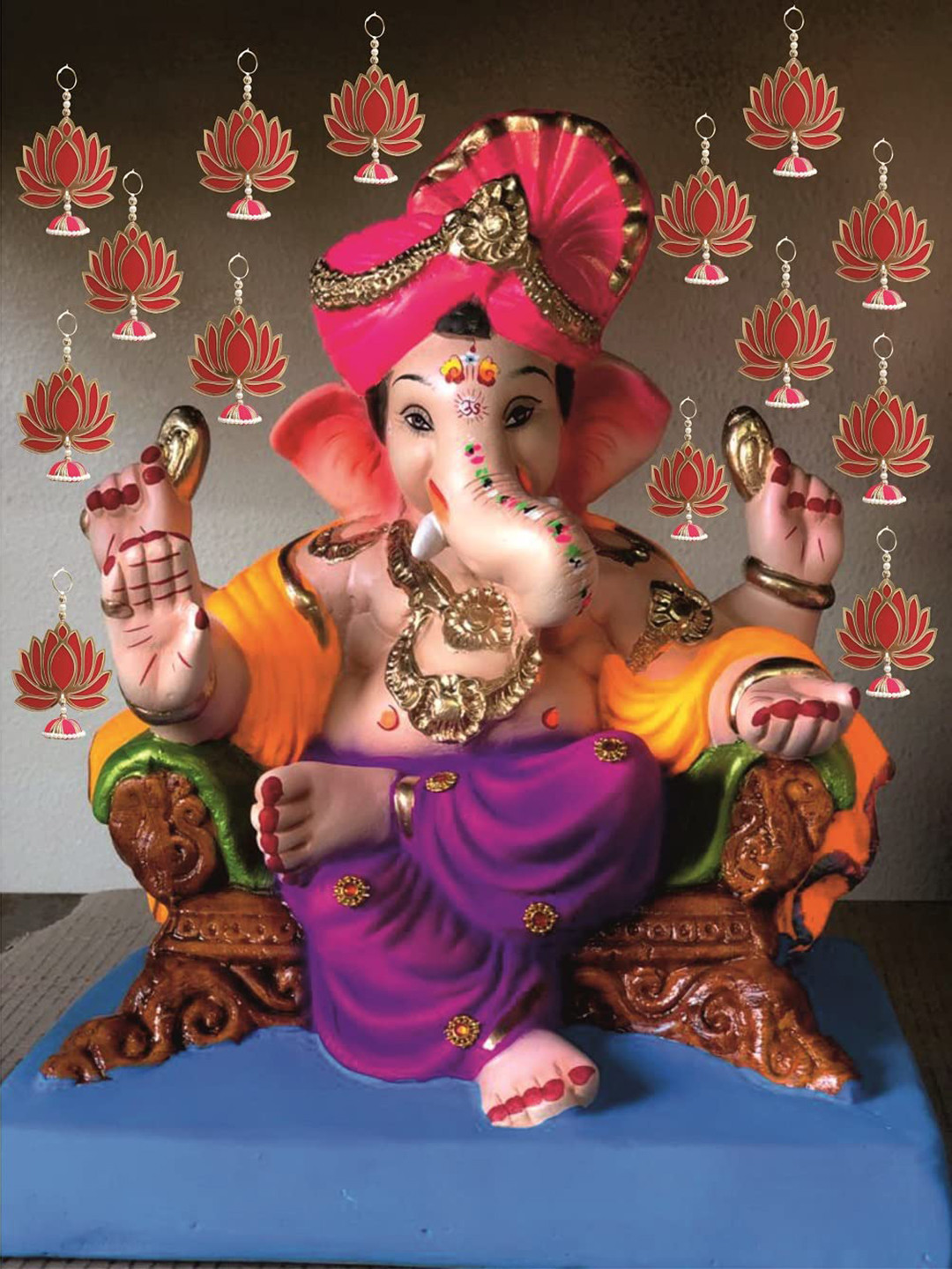 BS AMOR Lotus MDF Glossy Hanging Hall 8Pcs Floral Wall Decor-12.6In