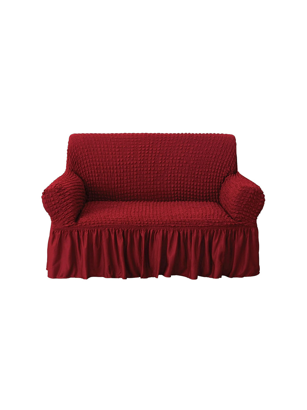 HOUSE OF QUIRK Maroon Stretchable 4-Seater Fitted Sofa Couch Cover With Skirt