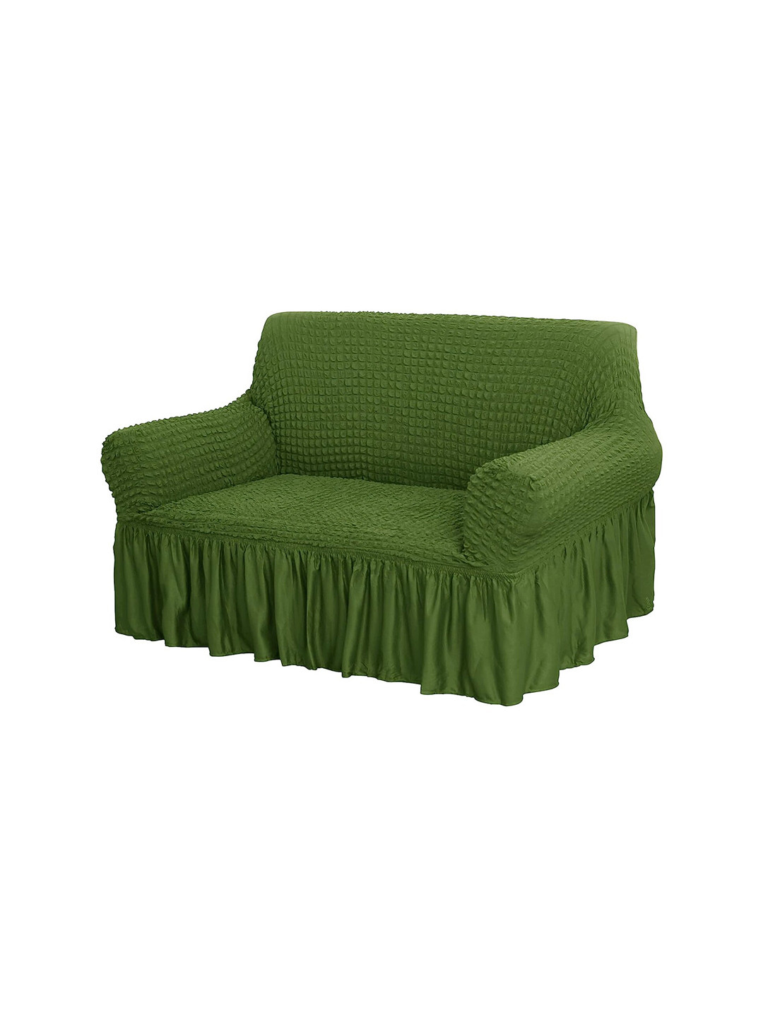 HOUSE OF QUIRK Green Fitted 2-Seater Sofa Cover With Skirt