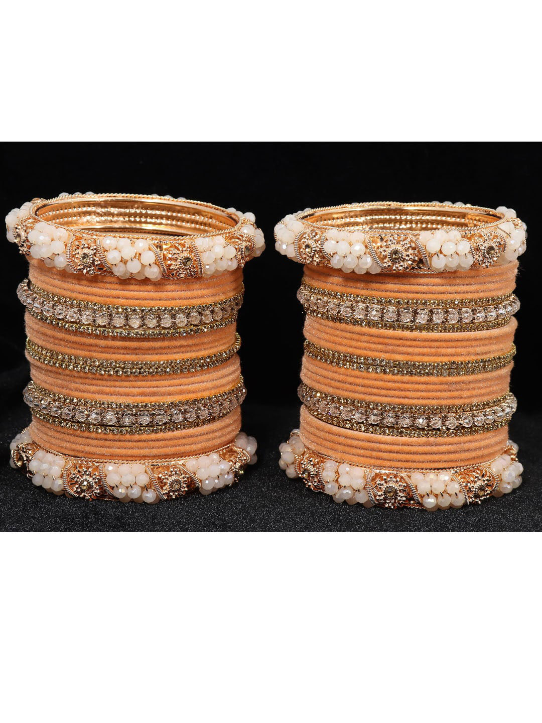 NMII Set Of 52 Zircon Gemstone Studded & Velvet Metal Bangles