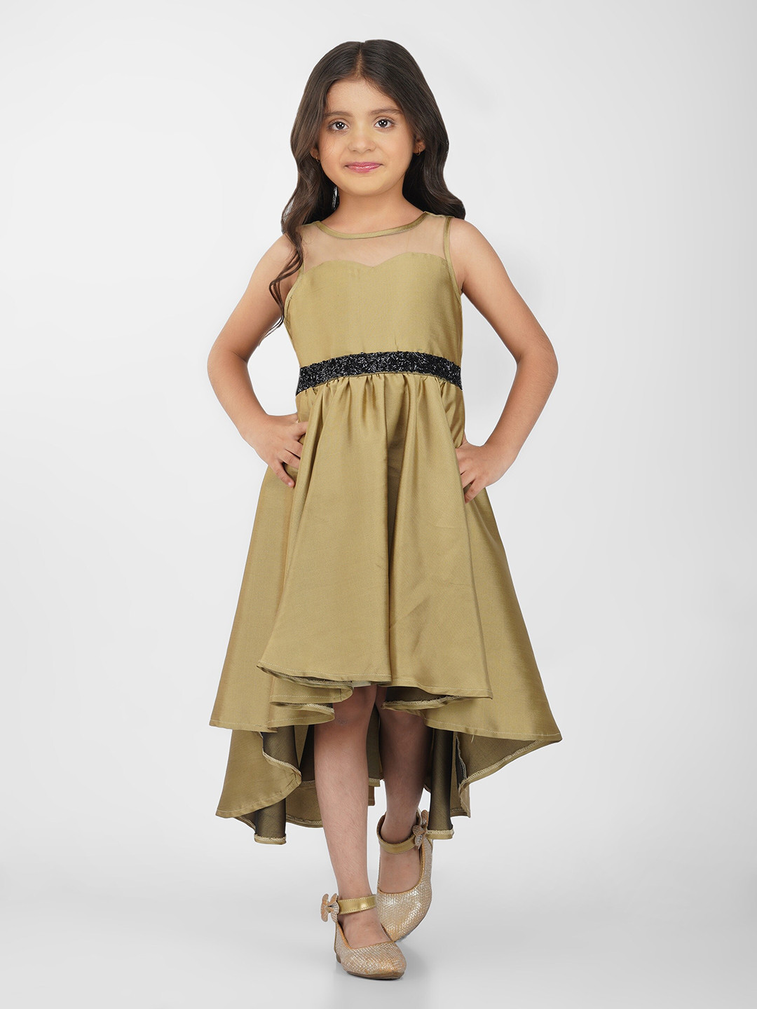 Toy Balloon Embellished High Low Hemline Satin Fit & Flare Midi Dress