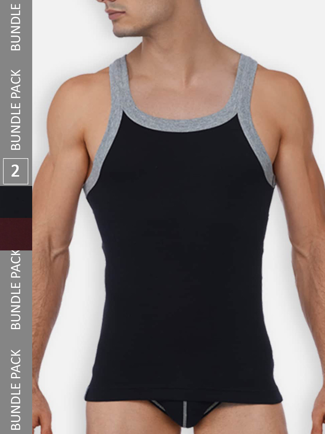 Zoiro Pack Of 2 Cotton Innerwear Vests ZO-VE-LO1525-BUGM-BLKGM-S-2PC