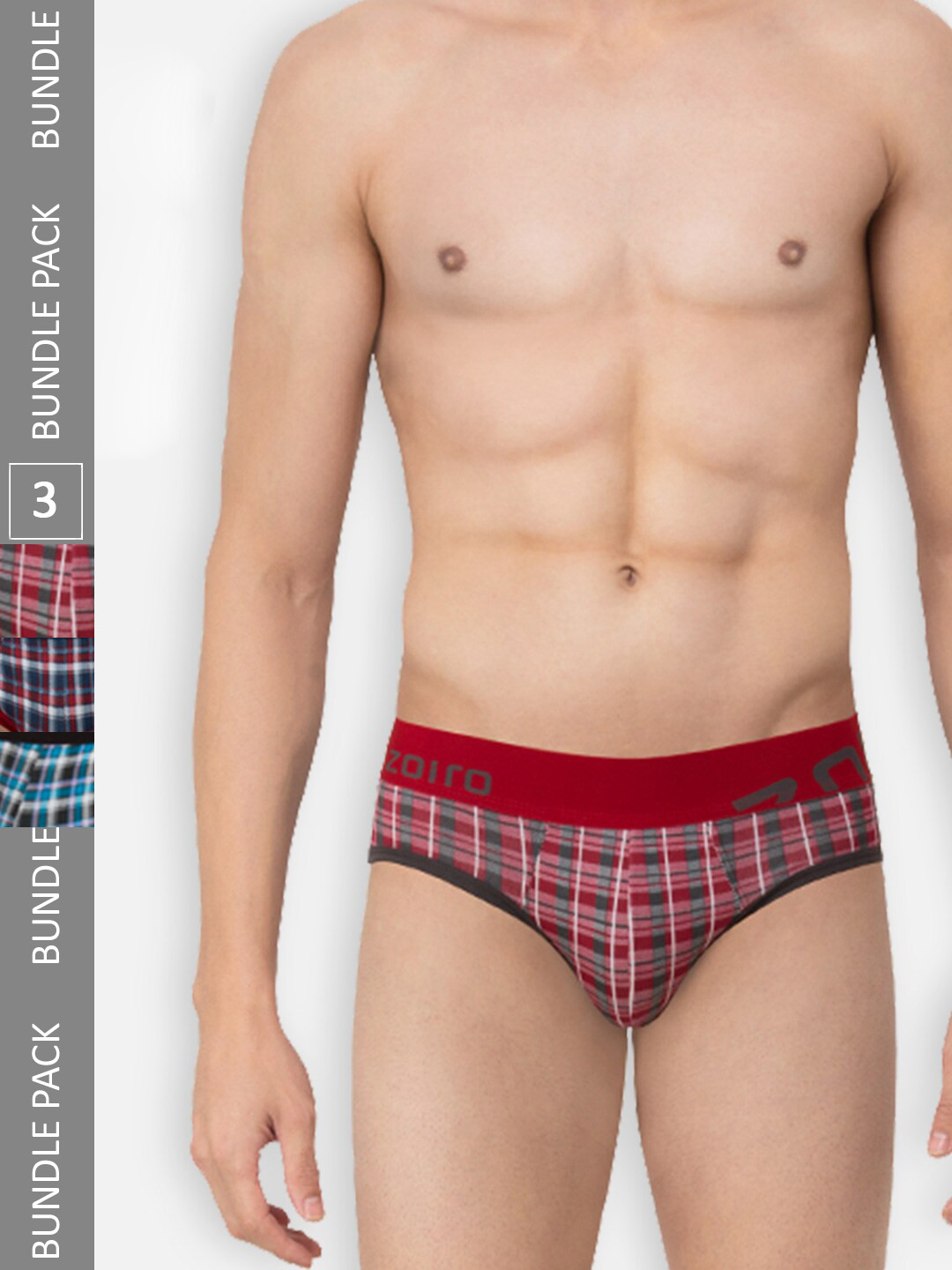 Zoiro Check Printed Cotton Basic Briefs ZO-BRI-TRE81-BCBD-MIBU-PRCR-S-3PC (Pack of 3)