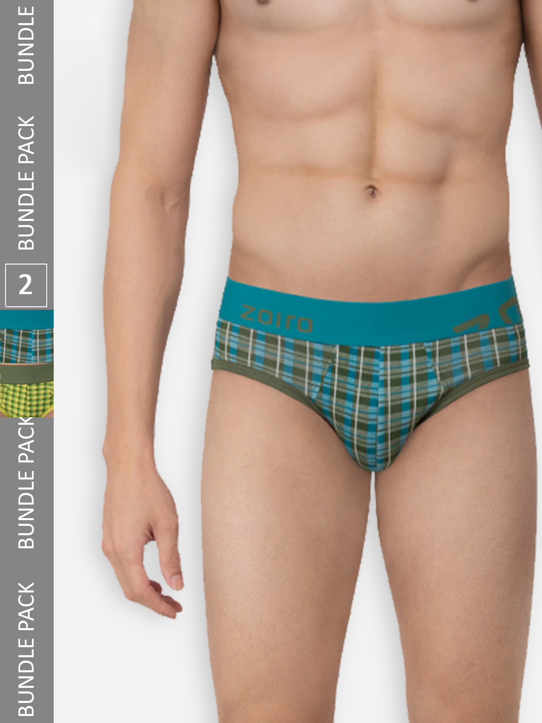 Zoiro Check Printed Cotton Basic Briefs ZO-BRI-TRE81-OLPE-PEPB-S-2PC (Pack of 2)
