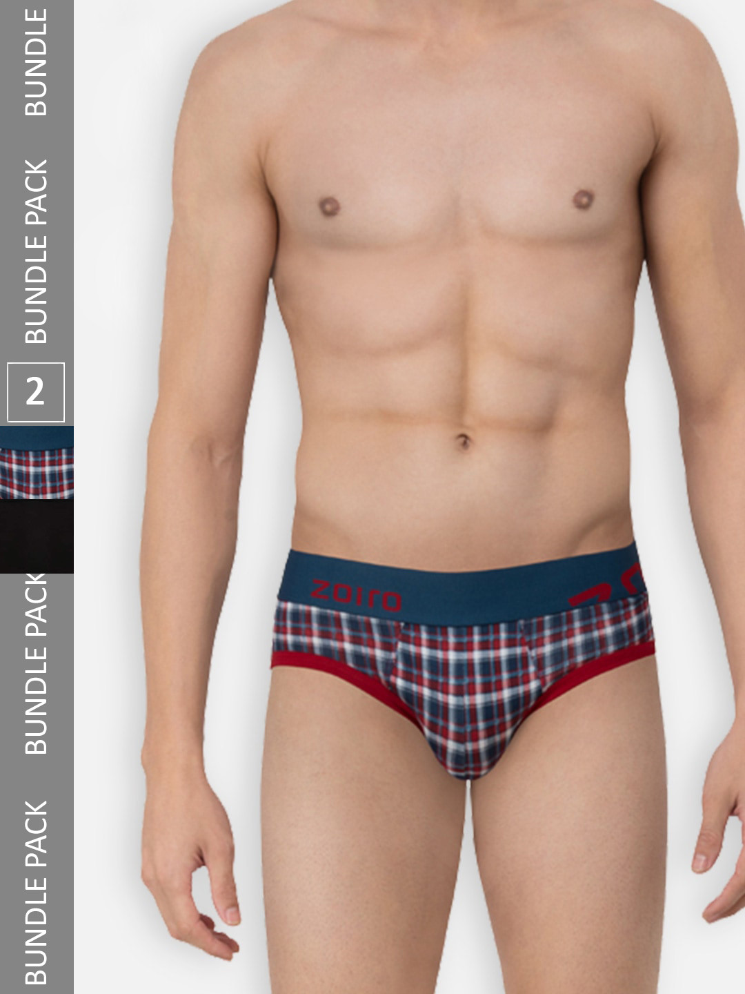 Zoiro Checked Cotton Mid-Rise Hipster Briefs ZO-BRI-TRE81-BCBD-MIBU-S-2PC (Pack of 2)