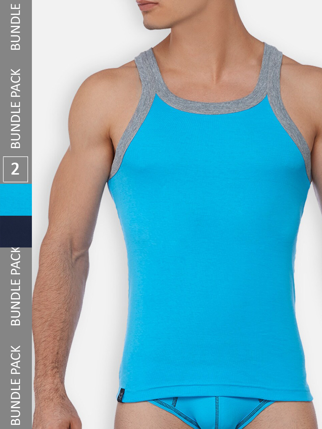 Zoiro Pack Of 2 Cotton Durable Innerwear Vests ZO-VE-LO1525-ABGM-NYGM-S-2PC