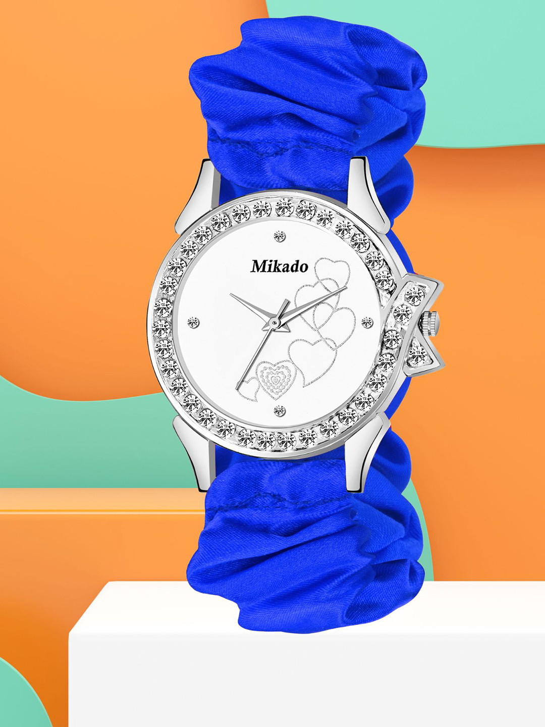 Mikado Women Embellished Straps Analogue Watch White Scrunchy