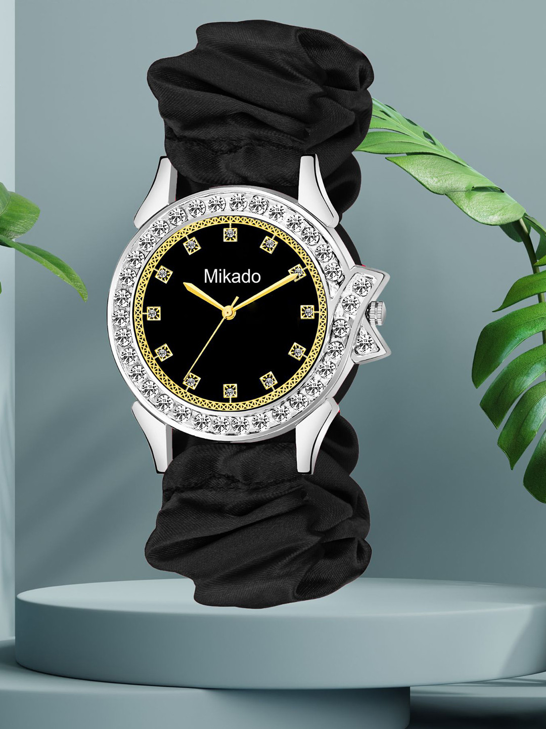 Mikado Women Embellished Straps Analogue Watch Black Scrunchy