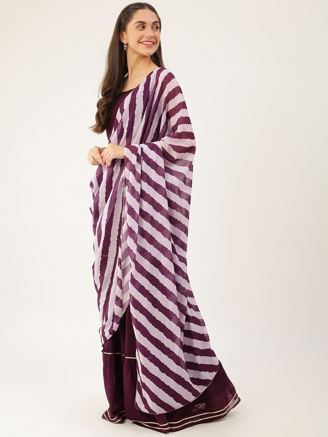 THE FAB FACTORY Leheriya Gotta Patti Pure Georgette Ready To Wear Draped Saree