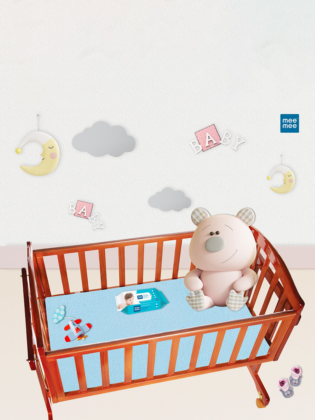 MeeMee Infant Blue 2 Pieces Quilted Cotton Breathable Mattress Protector