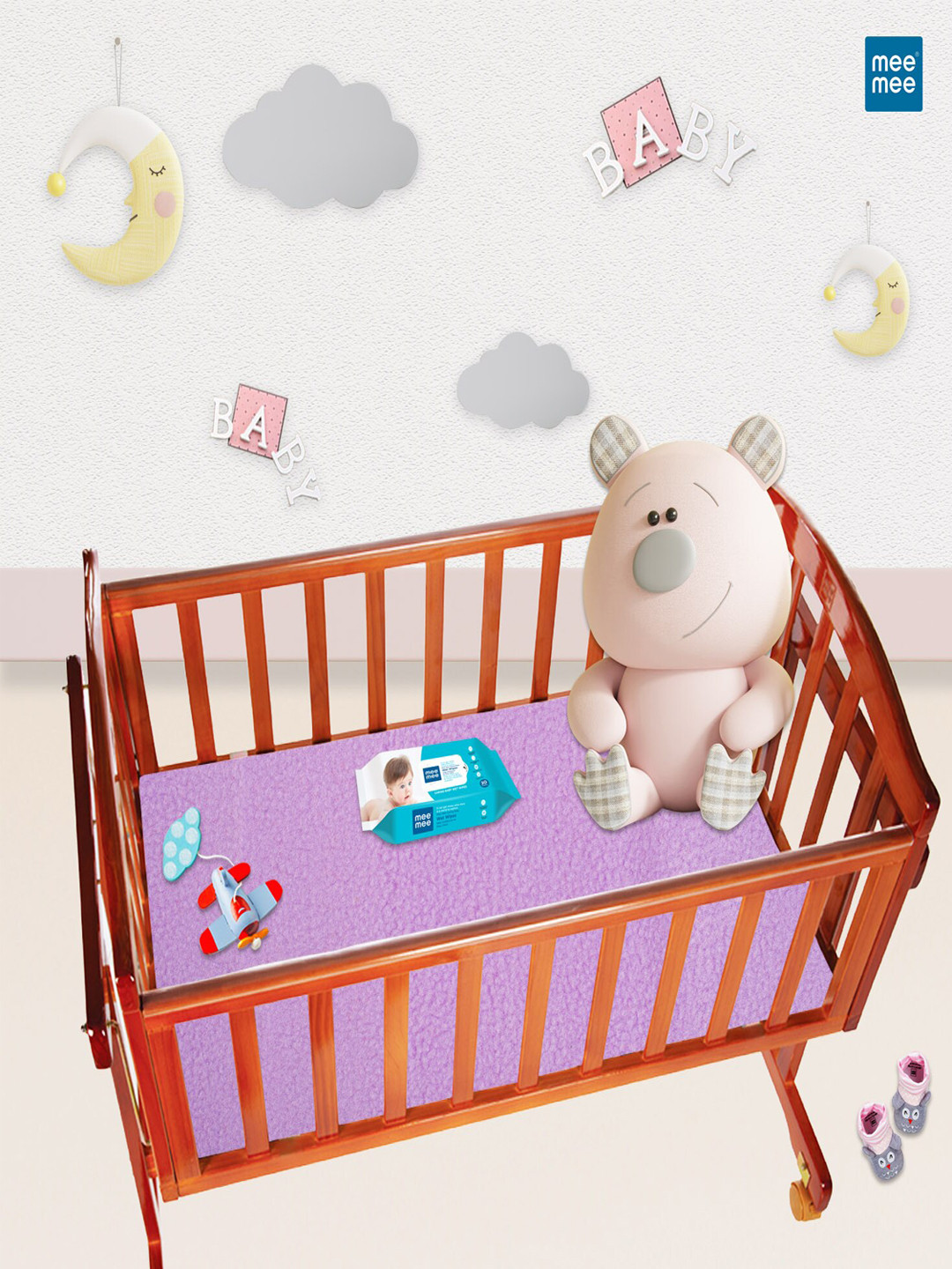MeeMee Infant Purple 2 Pieces Quilted Cotton Breathable Mattress Protector