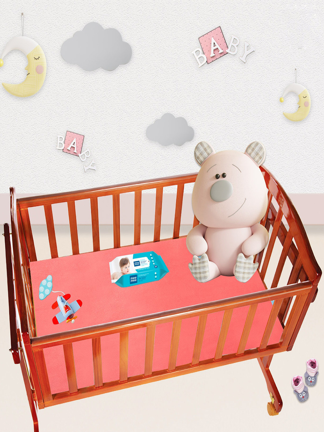 MeeMee Kids Rose-Coloured Cotton Mattress Protector