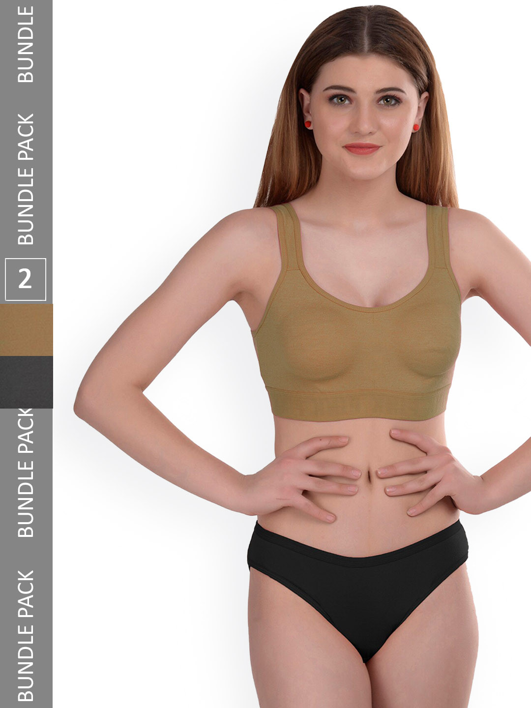 AROUSY Pack Of 2 Cotton Lingerie Set R_Gayla Set_Brown,Black_30