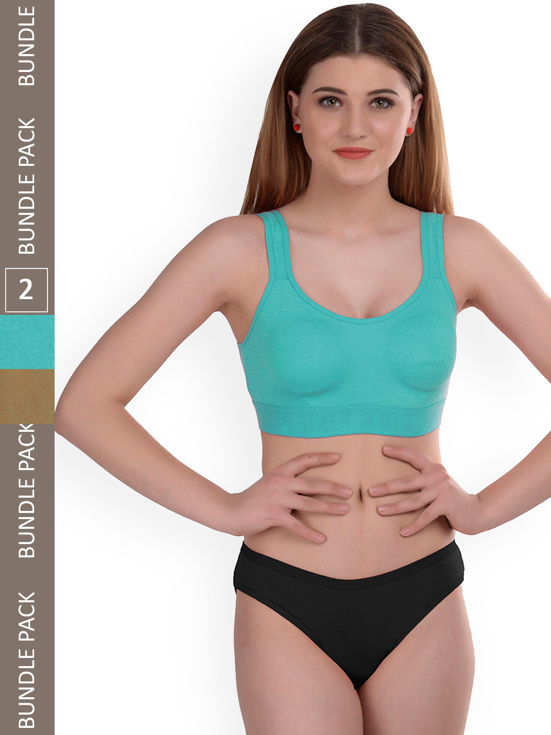 AROUSY Pack Of 2 Cotton Lingerie Set R_Gayla Set_Blue,Brown_30