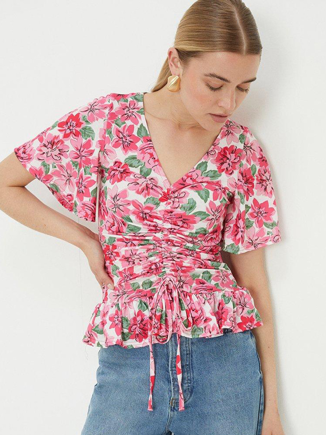 DOROTHY PERKINS Ruched Floral Print Top