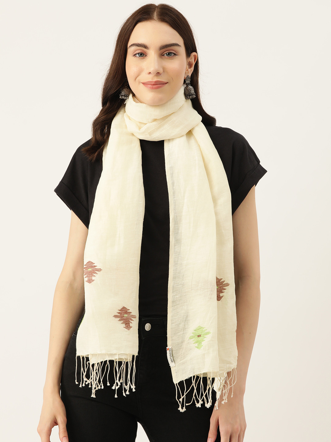 ArtEastri Handwoven Linen Jamdani Woven Stole