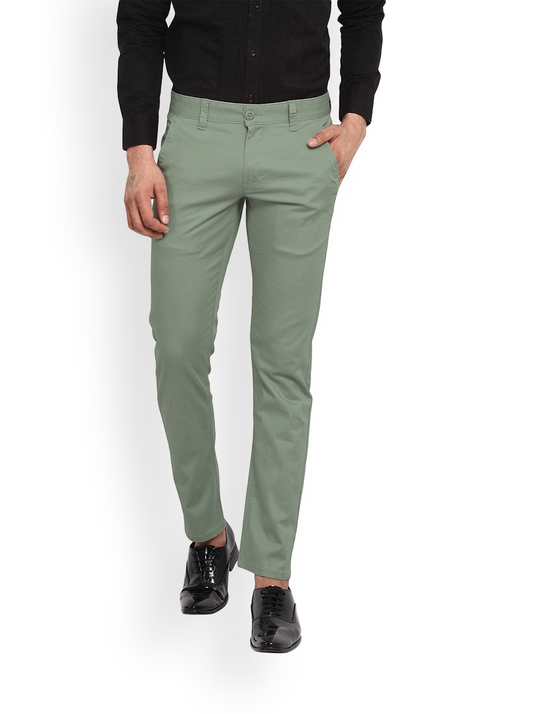 Buy Wear Your Mind Men Olive Green Slim Fit Solid Chinos