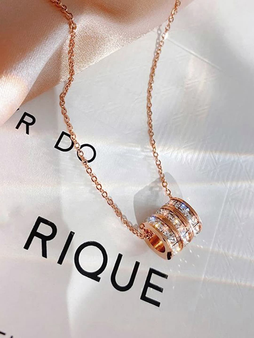 Jewels Galaxy Rose Gold-Plated CZ-Studded & Loops-Charm Pendant With Chain