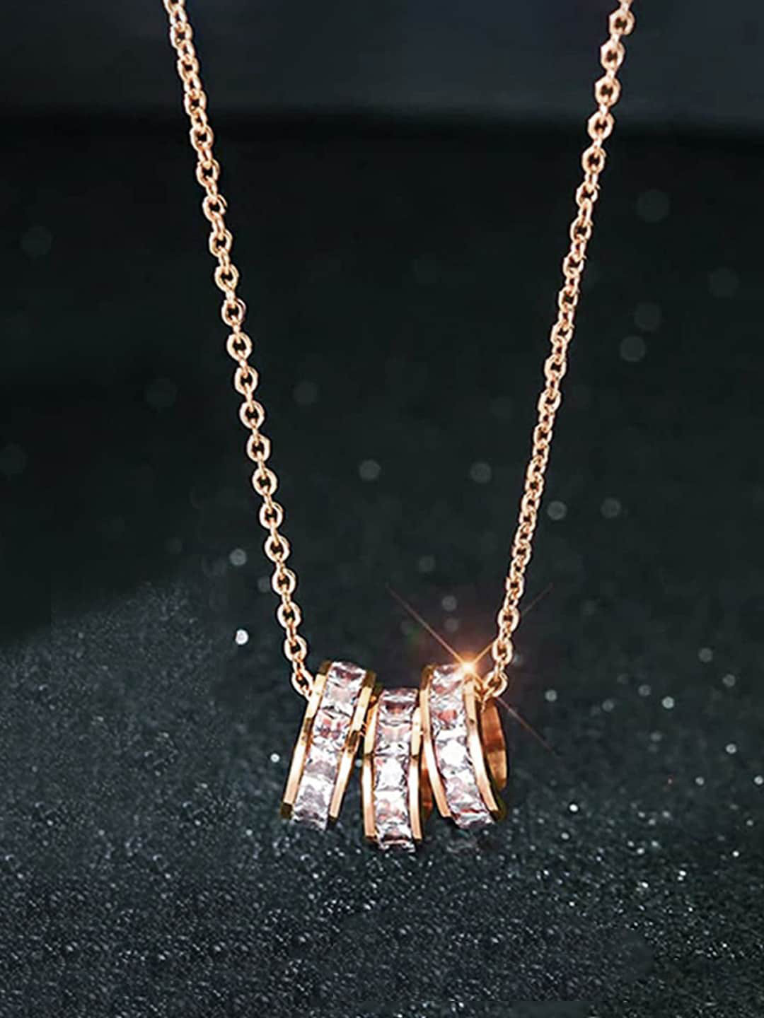 Jewels Galaxy Rose Gold-Plated CZ-Studded & Loops-Charm Pendant With Chain