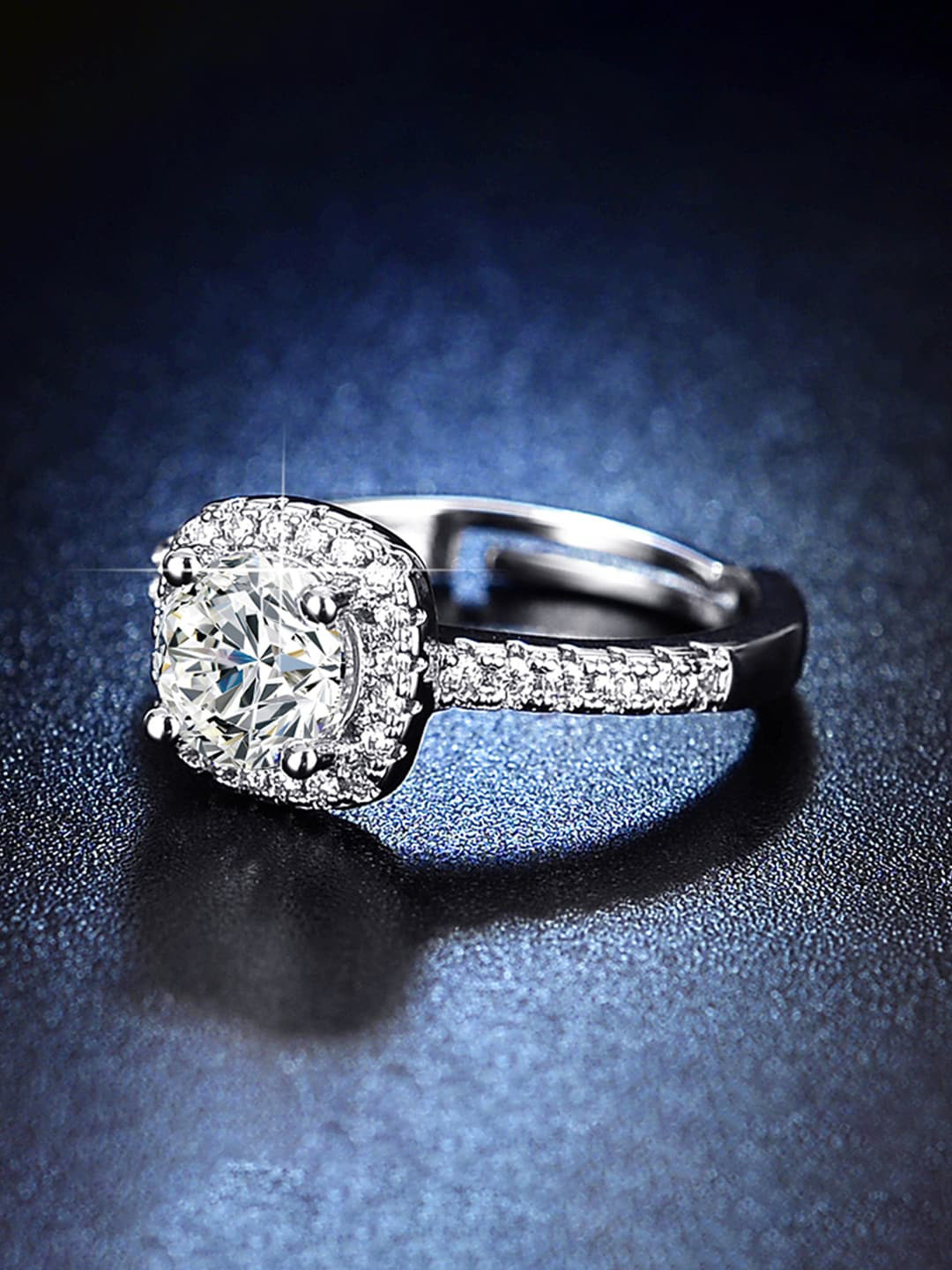 Jewels Galaxy Silver-Plated AD Studded Square Shape Solitaire Adjustable Ring