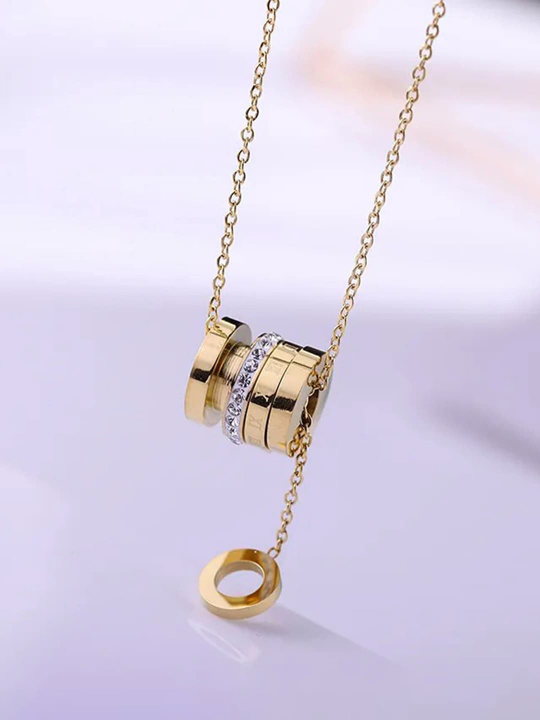 Jewels Galaxy Gold-Plated Cubic Zirconia Studded Pendant with Hanging Loop & Chain