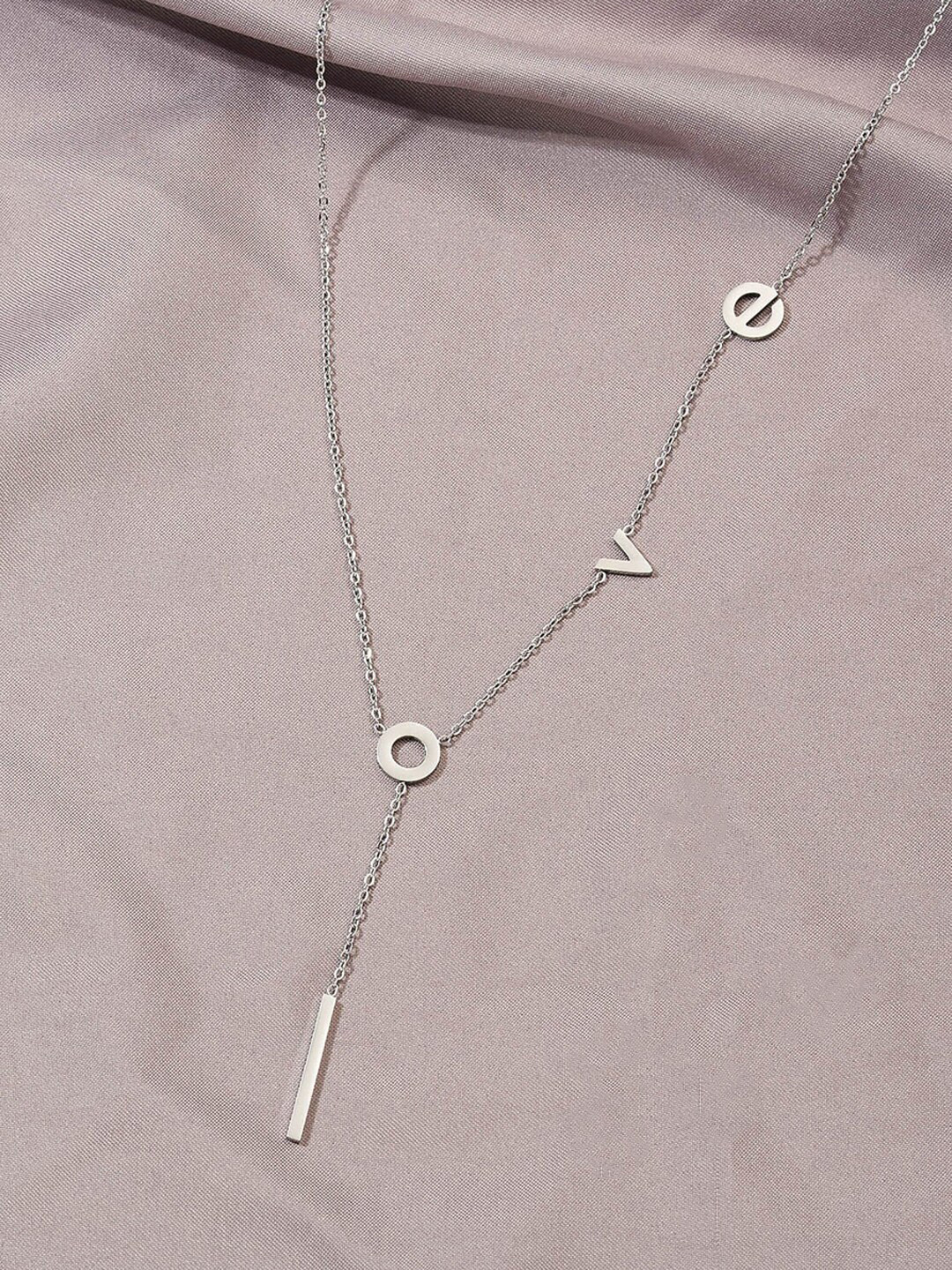 Jewels Galaxy Silver-Plated Anti-Tarnish Love Themed Hanging Pendant With Chain