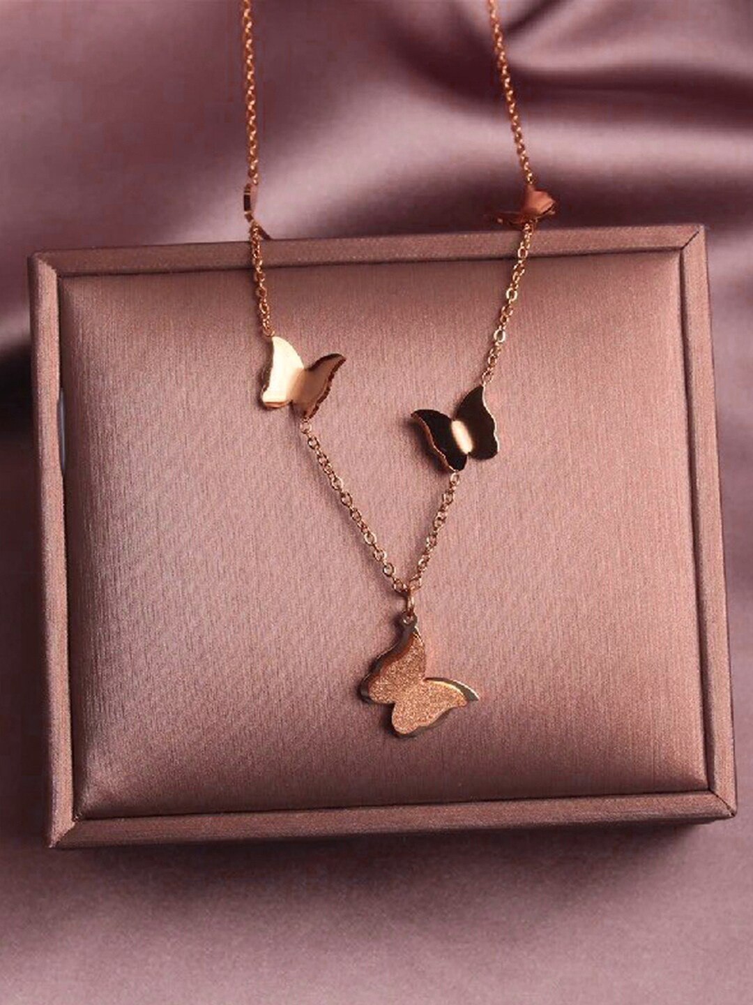 Jewels Galaxy Rose Gold-Plated Butterfly Stainless Steel Pendant