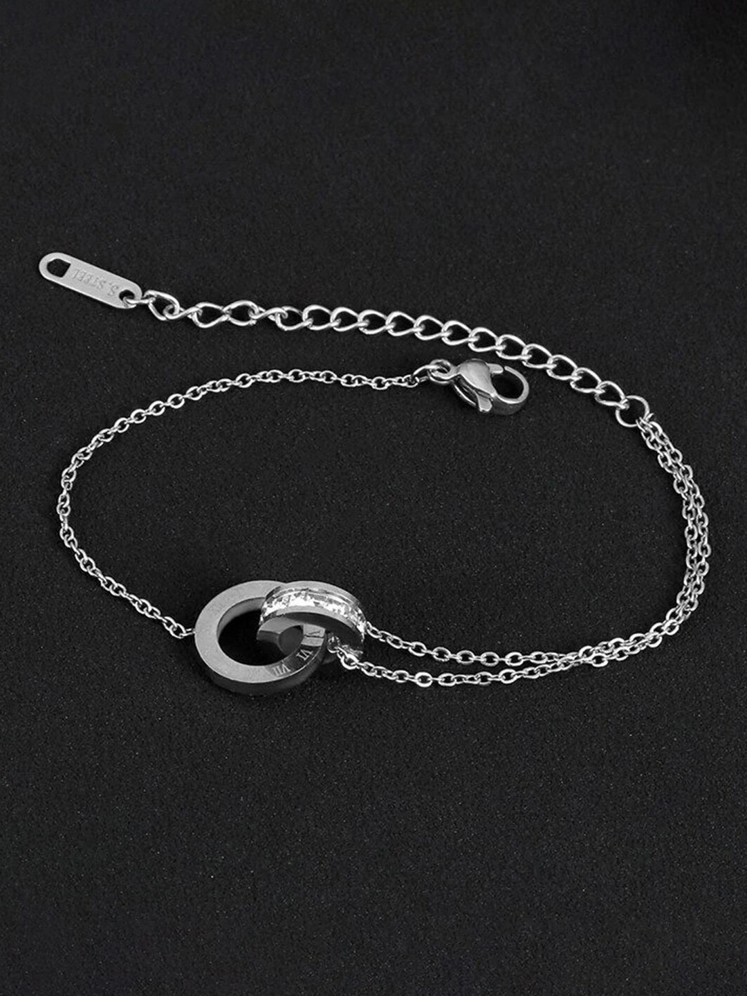 Jewels Galaxy Women Silver-Plated Cubic Zirconia Roman Charm Link Bracelet