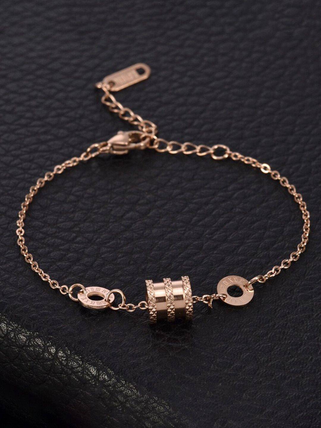 Jewels Galaxy Women Rose Gold-Plated Cubic Zirconia Spherical & Roman Charm Link Bracelet