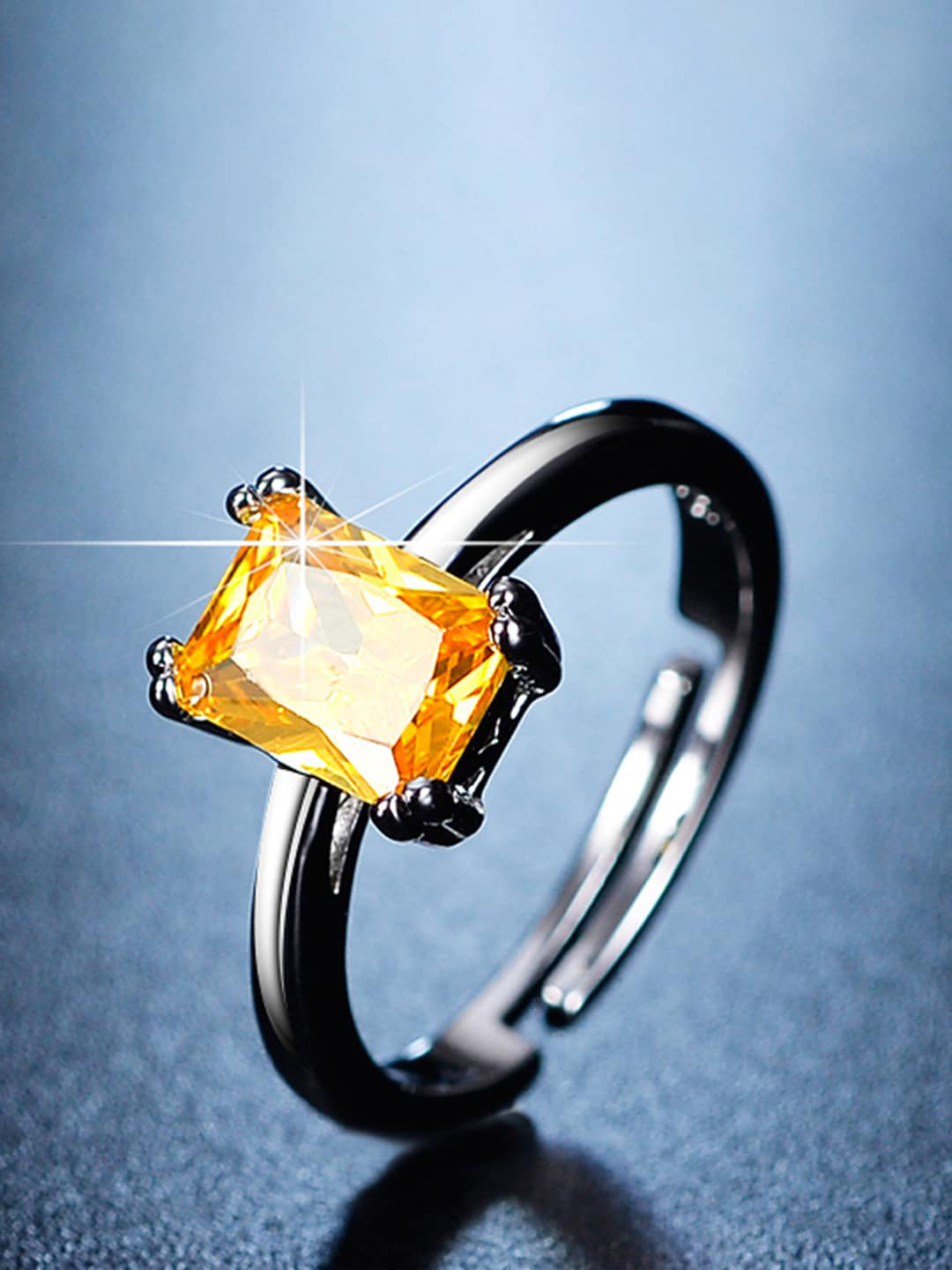 Jewels Galaxy Silver-Plated Crystal-Studded Rectangular Adjustable Finger Ring