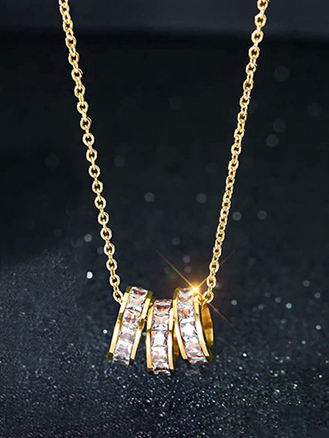 Jewels Galaxy Gold-Plated Stainless Steel CZ-Studded Anti Tarnish Cylindrical Pendant