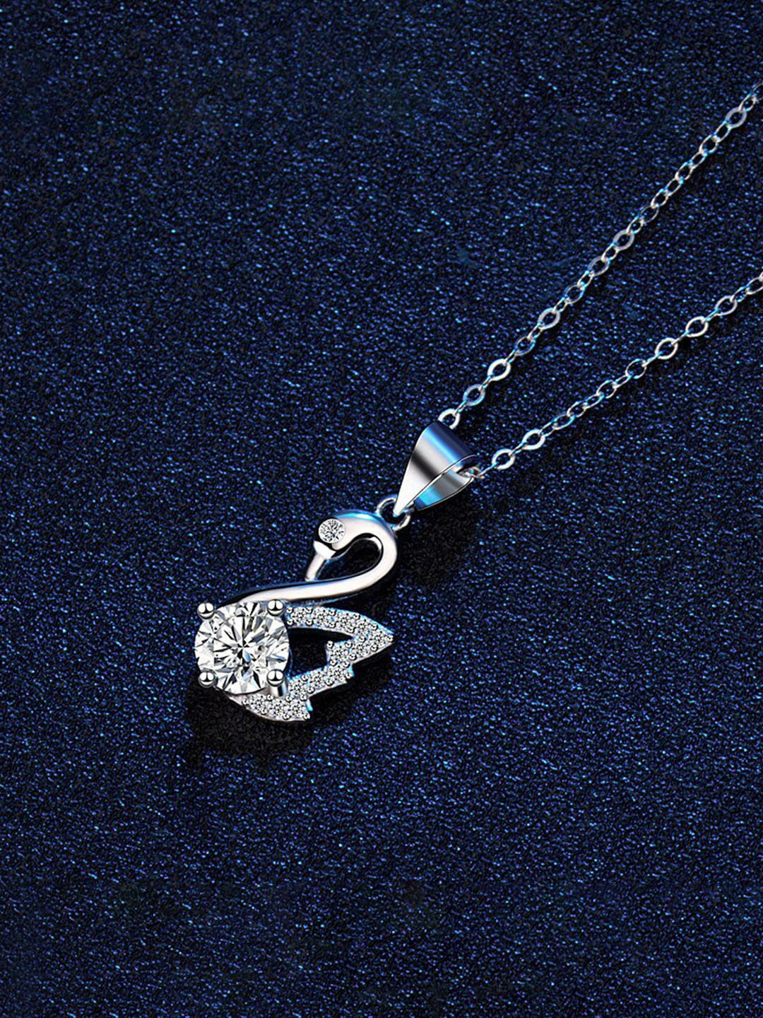 Jewels Galaxy Silver-Plated Swan Charm Cubic Zirconia Studded Pendant