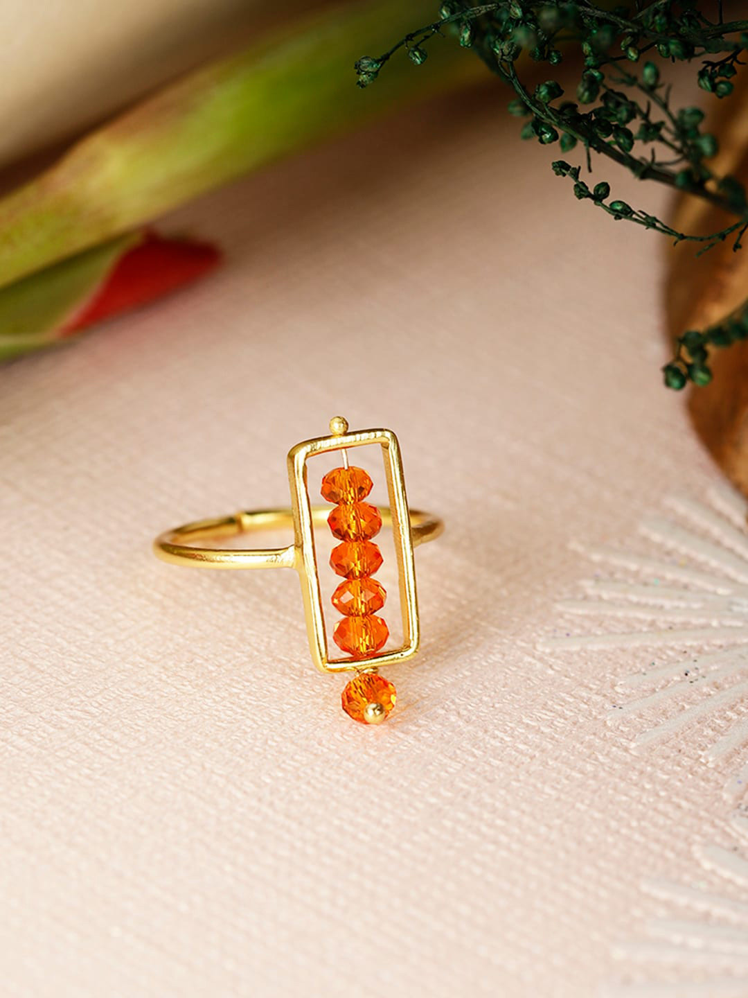 Berserk Gold-Plated Citrine Studded Finger Ring