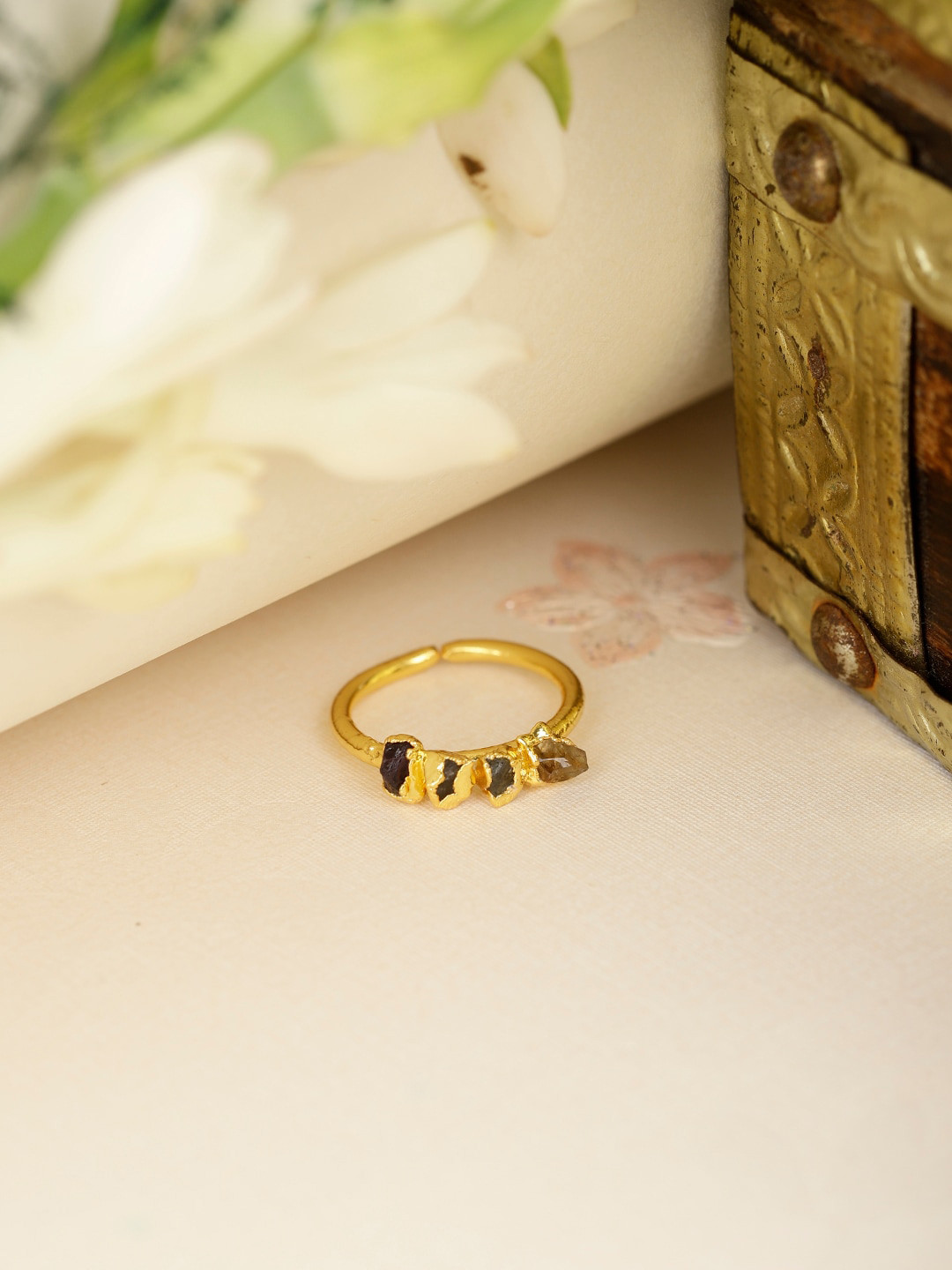 Berserk Gold-Plated Abstract Stone-Studded Adjustable Finger Ring