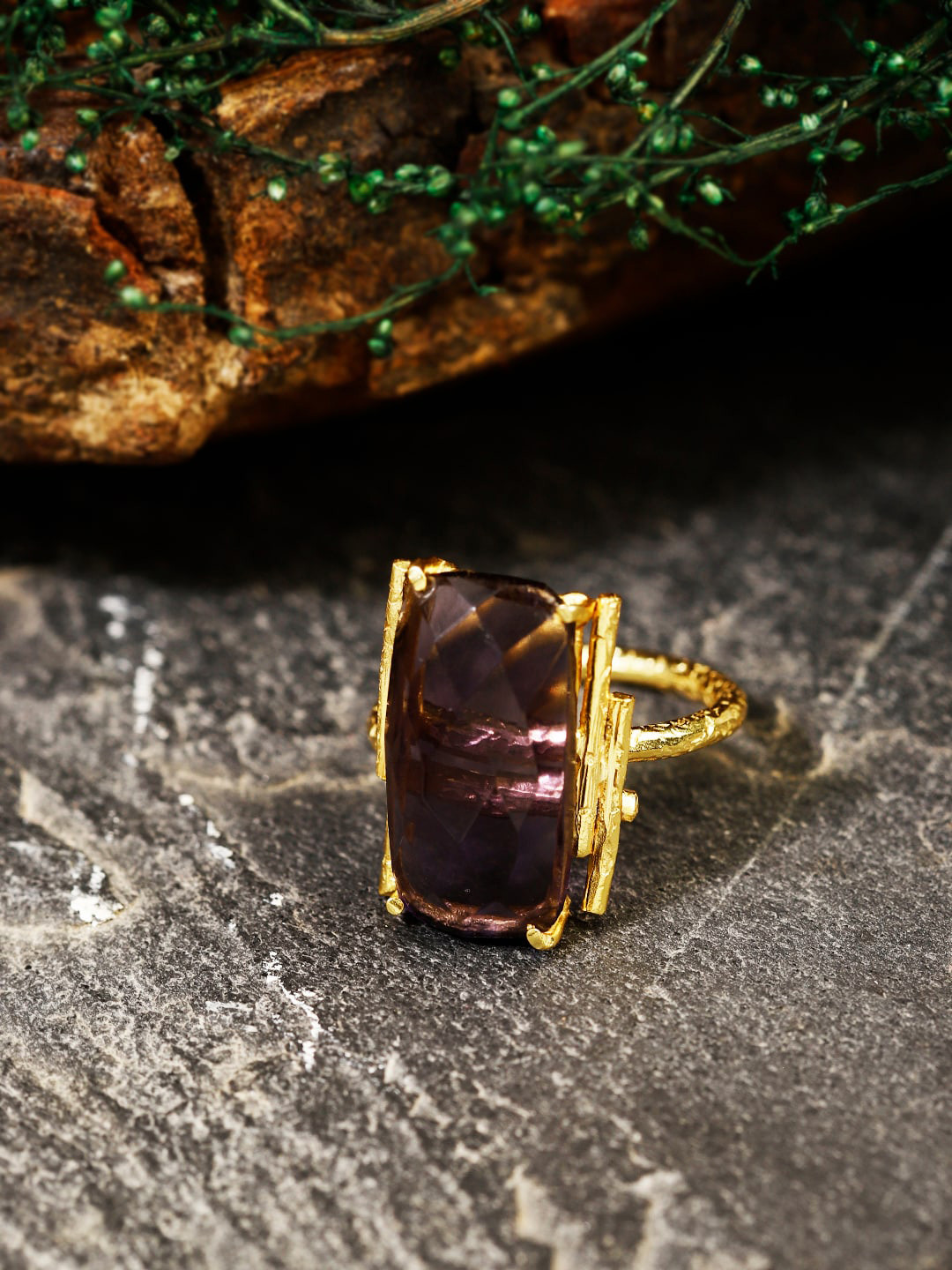 Berserk Gold-Plated Amethyst Studded Finger Ring