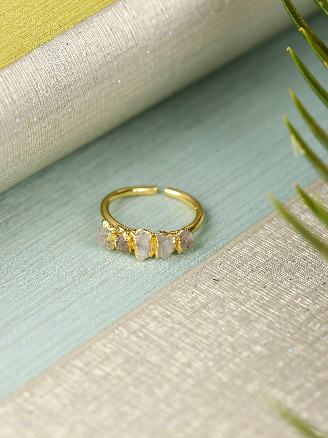 Berserk Gold-Plated Abstract Stone-Studded Adjustable Finger Ring