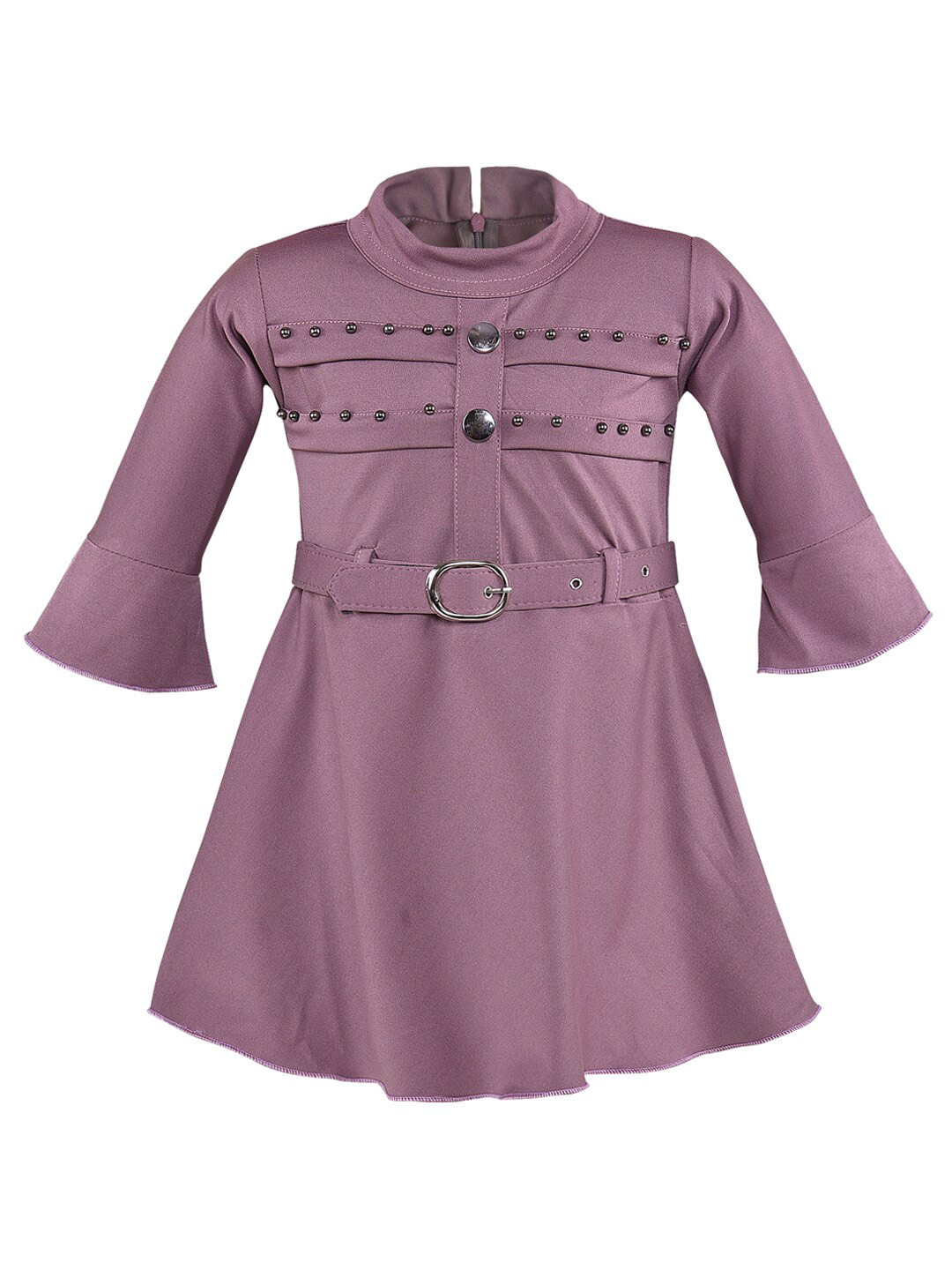 Wish Karo Girls Bell Sleeves Hight Neck Fit & Flare Dress