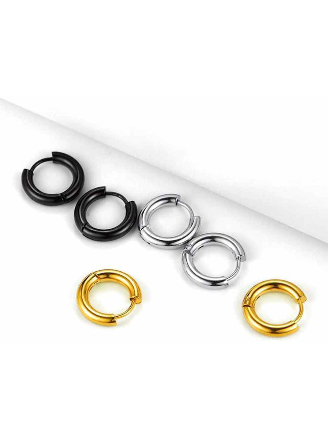 MEENAZ Black Contemporary Hoop Earrings