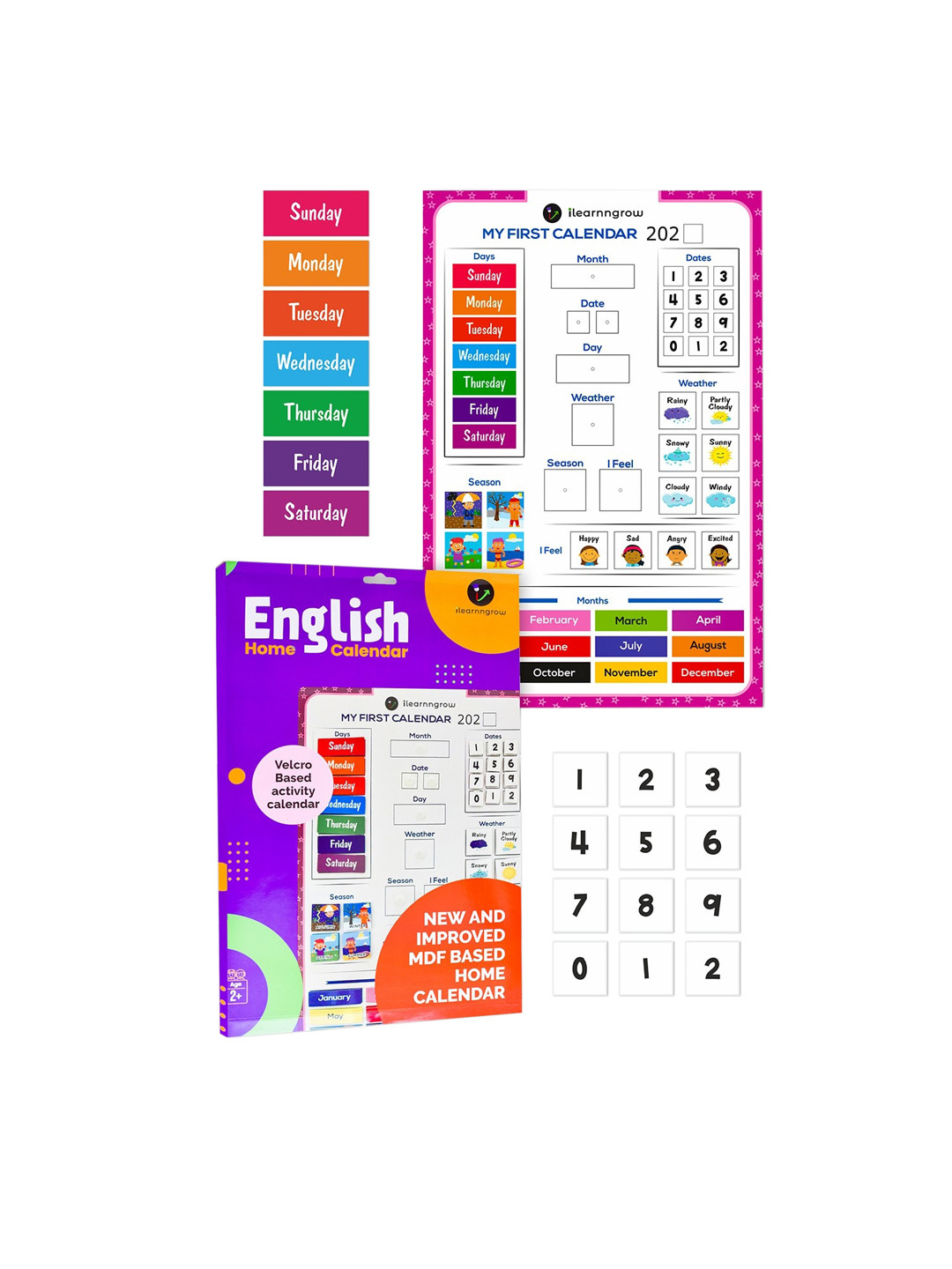 ilearnngrow Kids Wooden English Home Calender