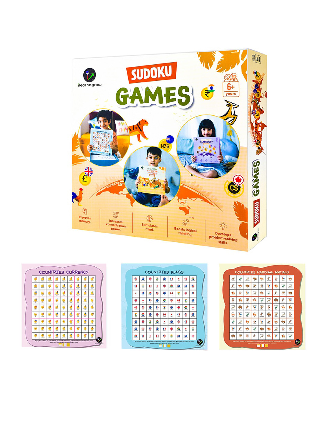 ilearnngrow Unisex Kids Countries Sudoku Combo