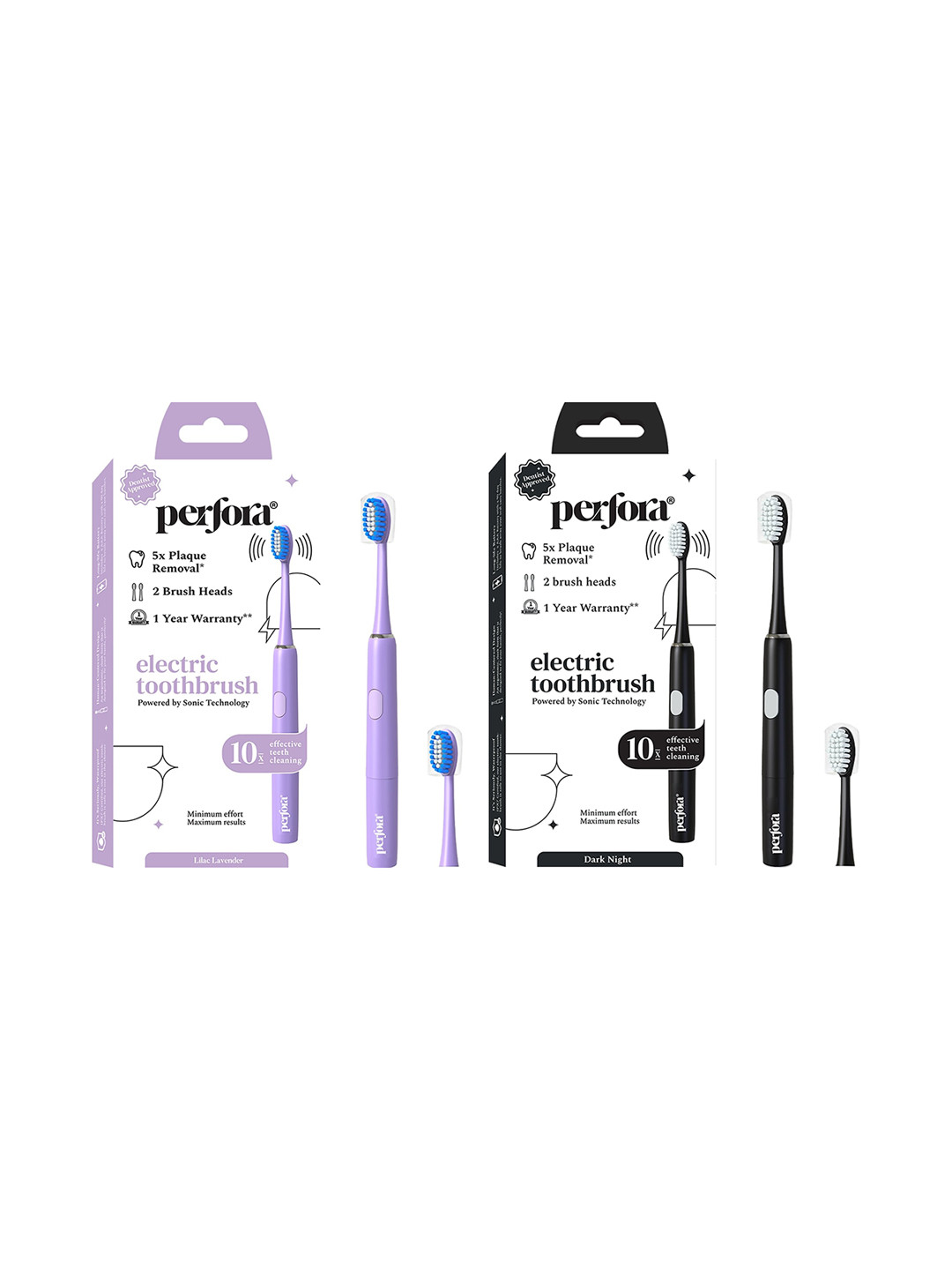Perfora Set of 2 Model 002 Sonic Electric Toothbrush - Dark Night & Lilac Lavender