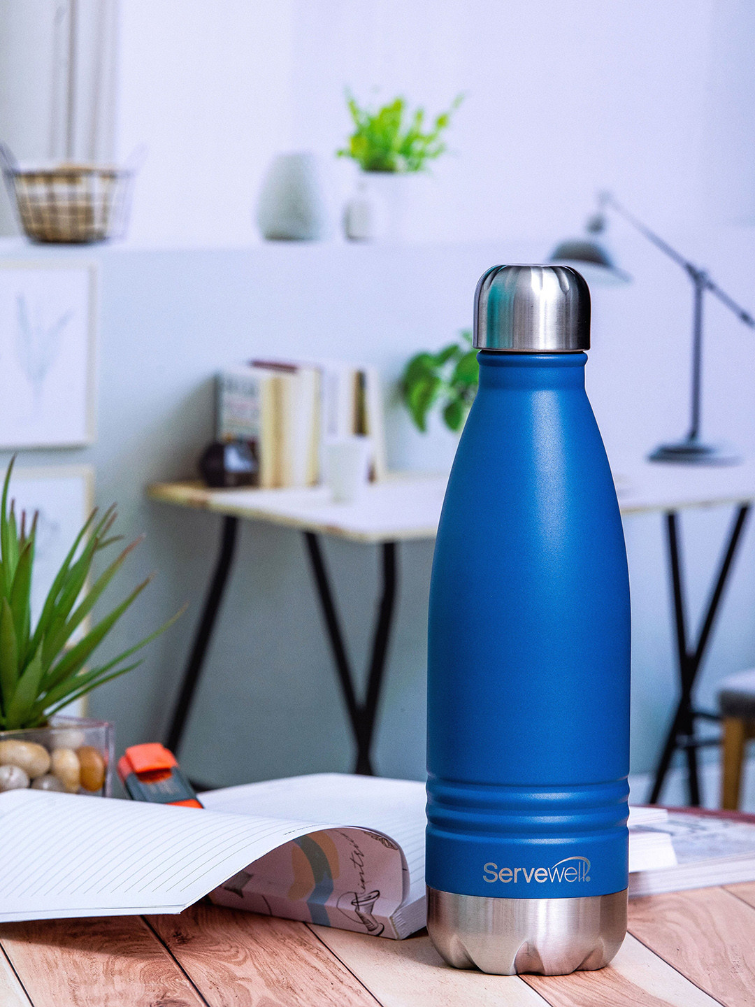 Servewell Indus Blue Solid Stainless Steel Double Wall Vacuum Flask - 500ml