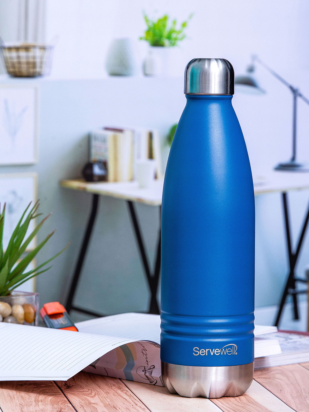 Servewell Indus Blue Stainless Steel Double Wall Vacuum Flask - 750ml