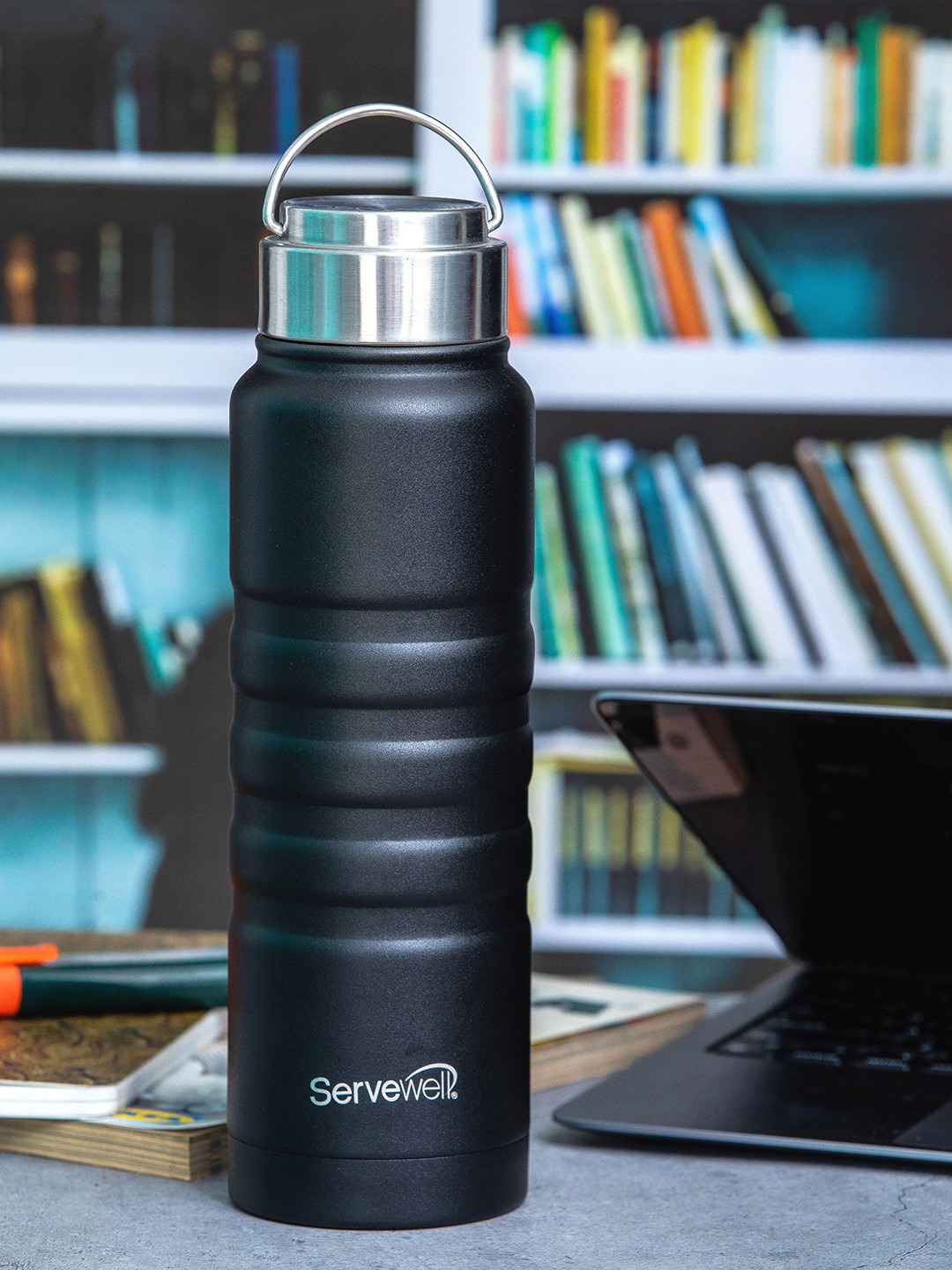 Servewell Twister Black Stainless Steel Double Wall Vacuum Flask - 725ml